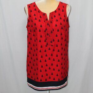 Croft & Barrow Red and Navy Sleeveless V-Neck Top